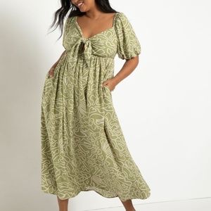 Eloquii Tie Front Maxi Dress in Coastal Lines Green